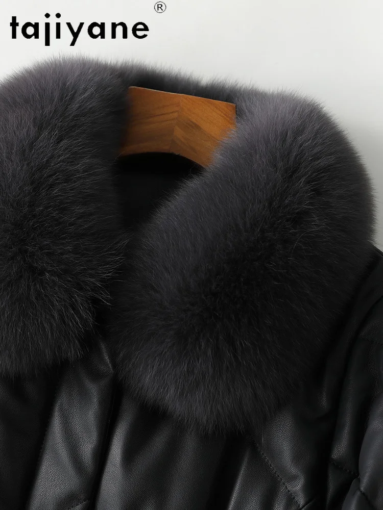 TAJIYANE 100% جلد الغنم أوزة أسفل معطف المرأة الثعلب الفراء طوق سترة جلدية حقيقية الشتاء سترات منتفخة 2025 ملابس امرأة كورت