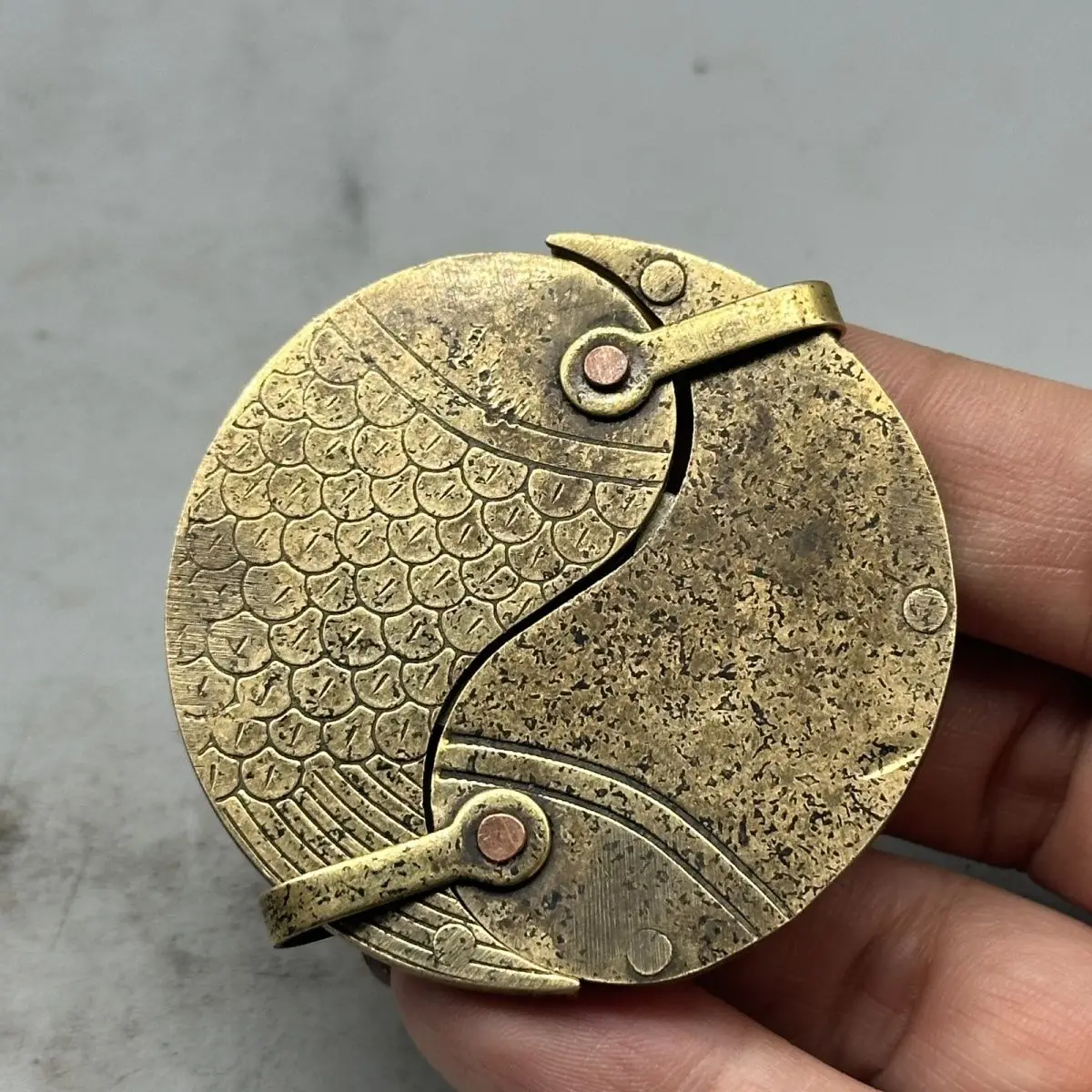 Vintage Collections  Taiji Fish Solid Copper Paper Cutter Box Opener Decoration Tail Foldable Outdoor EDT