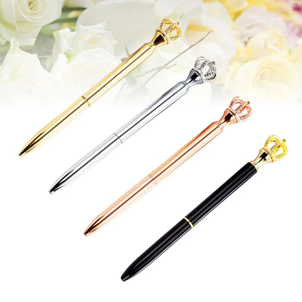 4pcs Crown Head Gel Pen Creative Beautiful Metal Gel Pen for Girl Kid Child (Black, Electroplated Gold, Electroplated Gold, Elec