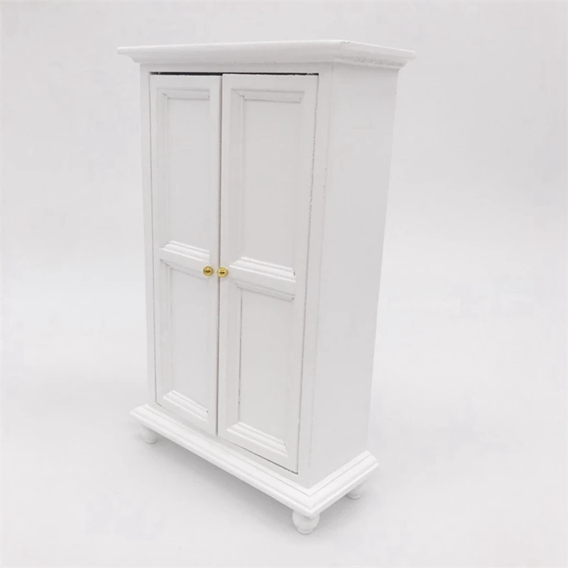 1:12 Miniature Furniture - White Wooden Wardrobe Cabinet, Realistic Model, European Style