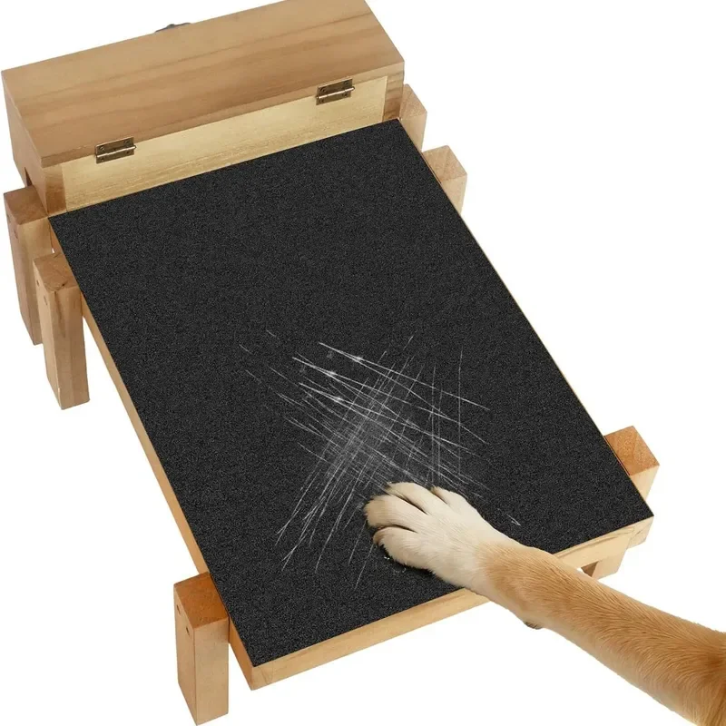 Natural Solid Wood Cat Scratching Board Durable Sisal Scratch Post with Cozy Bed Interactive Pet Toy for Indoor Cats Dogs