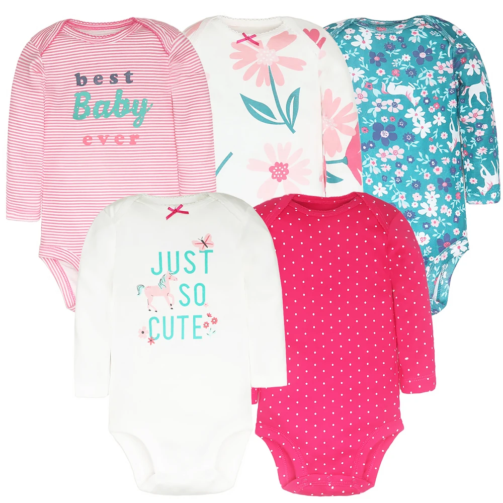 New Born Bodysuits 5Pieces Baby Boy Clothes 2024 Unisex infant Long Sleeve Romper Baby Girl Clothing Cartoon Print 0-24M Bebes