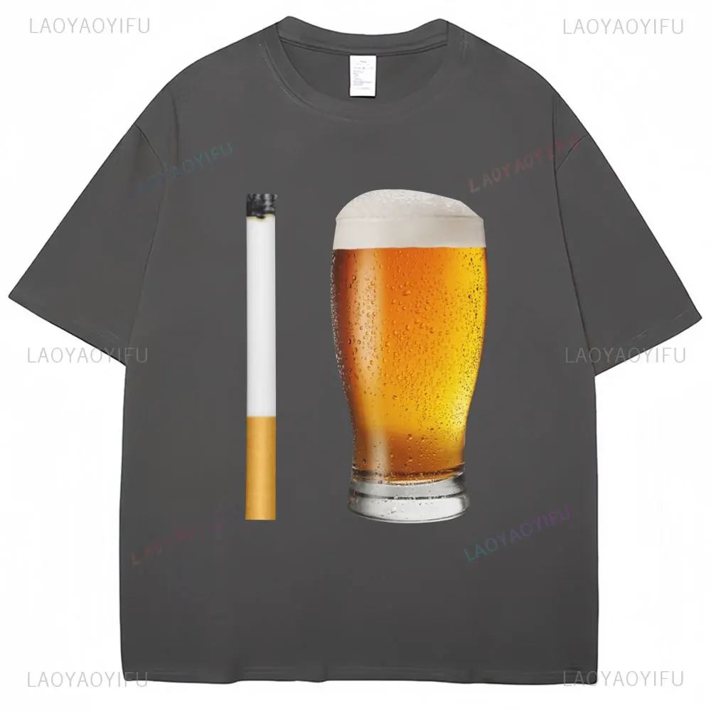 Funny Meme Graphic T Shirts Cigarette and Beer Humor Joke Men Women Fashion Cotton Casual Short Sleeve Streetwear Camisetas