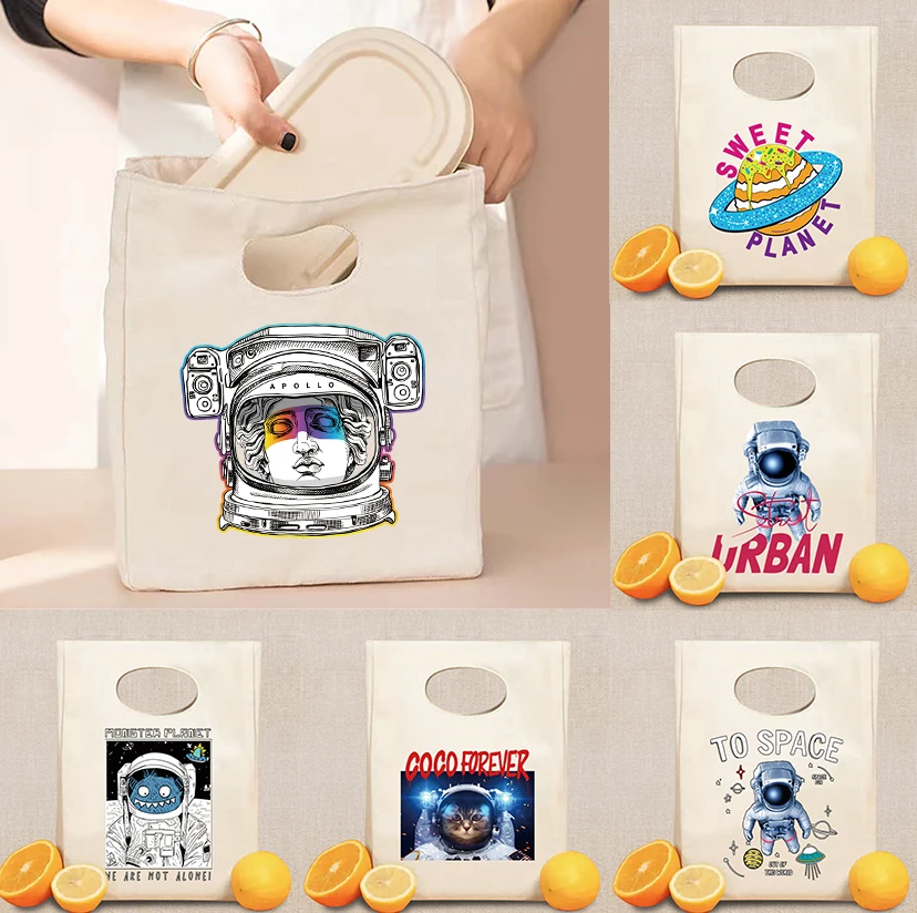New Large Capacity Lunch Bag Student Office Workers Insulated Lunch Bag Portable Astronaut Pattern Camping Thermal Picnic Pouch