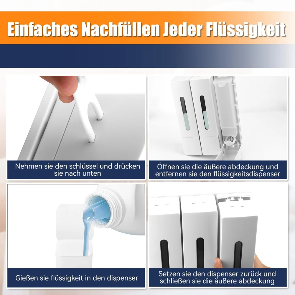 

AS60-Press Liquid Soap Dispenser 400 Ml 3 Chamber Wall Mounted Bathroom Shower Hair Washing Liquid Bottle Container