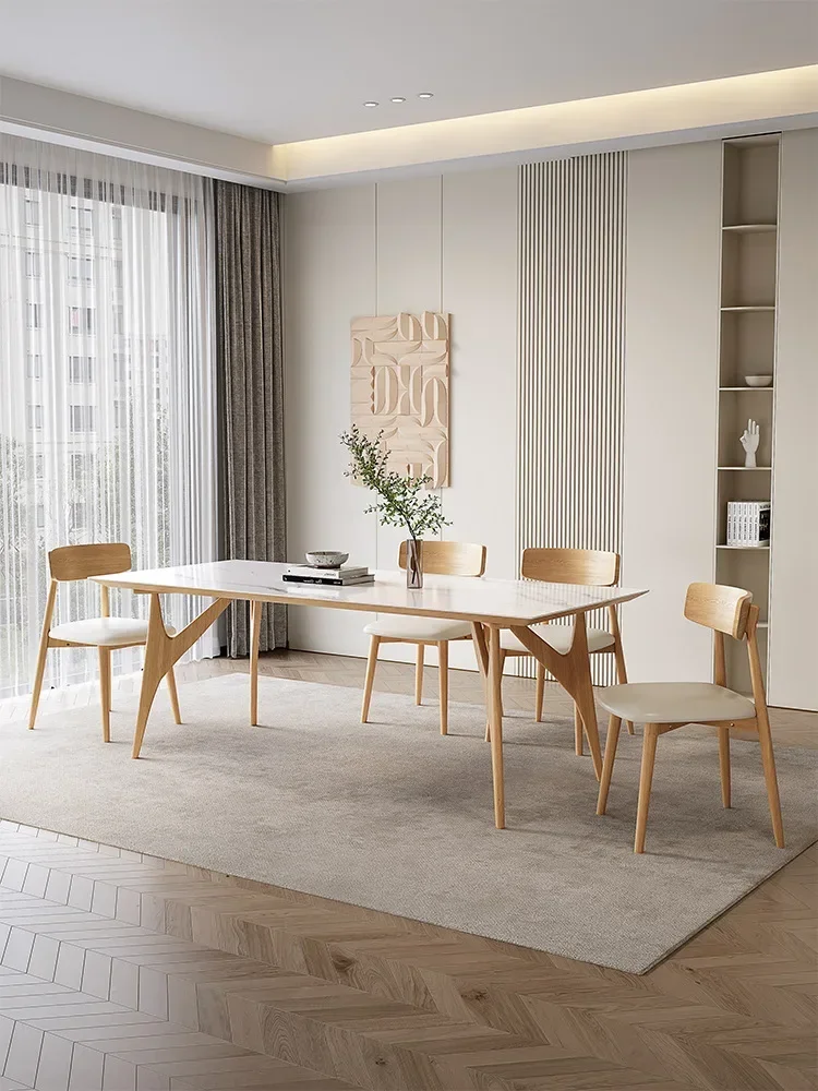 Solid wood rock plate dining table modern dining table and chair combination Nordic ash wood rectangular dining table