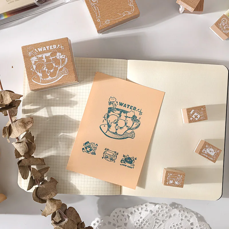 Journal Stamp Cat Diary Wooden Cute Cat DIY Decoration Small Schedule Plan Stamp for Journal Craft Scrapbooking