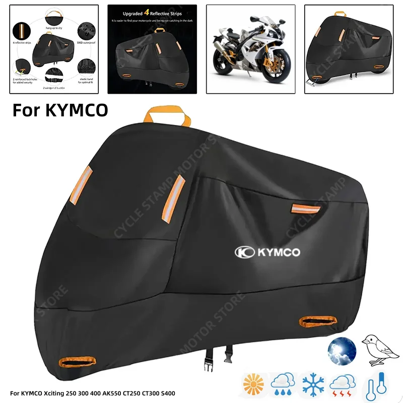 

Waterproof Motorcycle Cover For KYMCO Xciting 250 300 400 AK550 CT250 CT300 S400 Outdoor Protection Against Rain Dust Debris