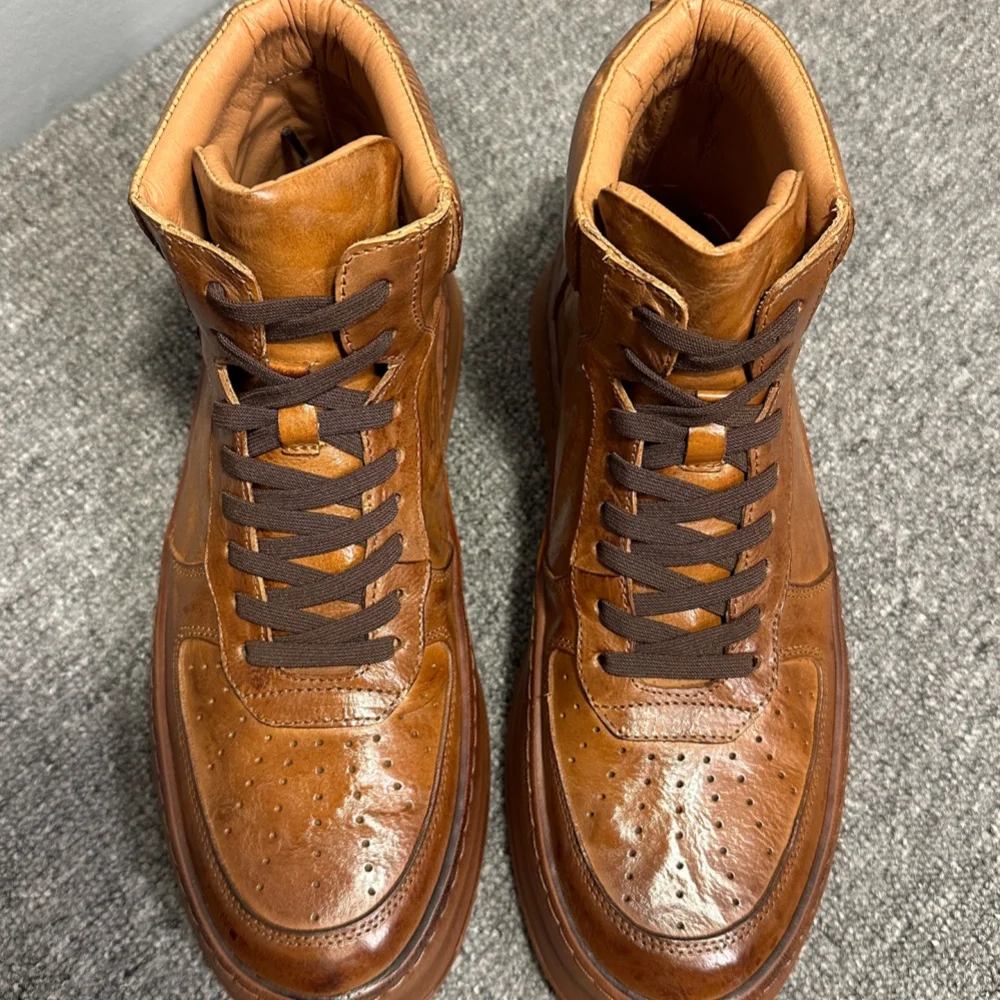 الرجال الرجعية جلد طبيعي عالية الجودة مارتن الأحذية تنفس الدانتيل سميكة سوليد أحذية بوت قصيرة غير رسمية لأسلوب الخريف والشتاء #6