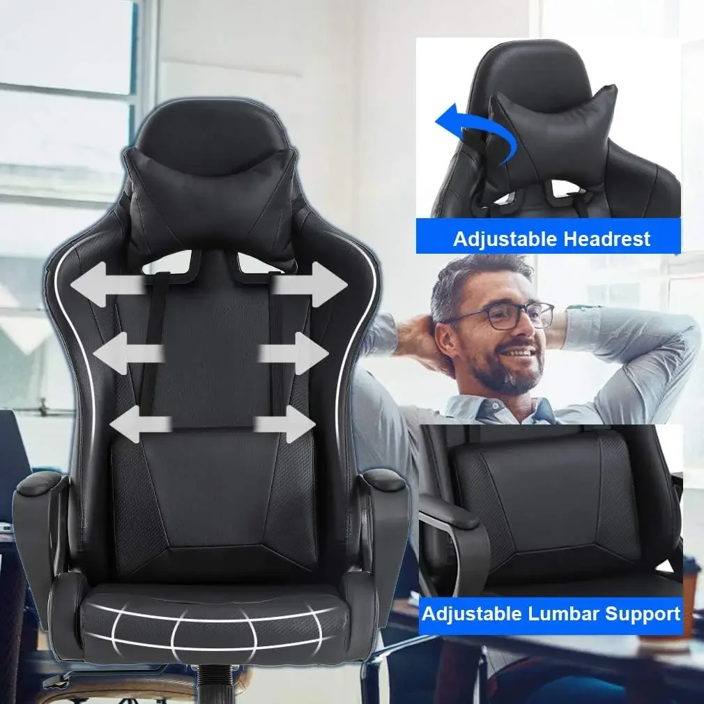 Office Chair Gaming Desk Chair Ergonomic Racing Style Executive Chair with Lumbar Support Adjustable Stool Swivel Rolling