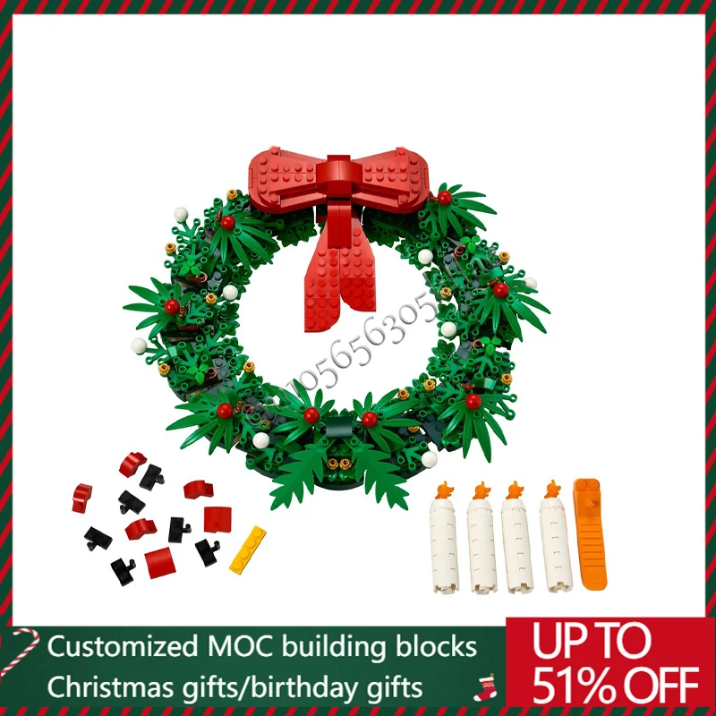 ของตกแต่งโต๊ะรูปพวงหรีดเทียนต้นคริสต์มาสแบบใหม่ โมเดล MOC สร้างสรรค์ ตัวต่อแบบประกอบเอง ของเล่นโมเดลสถาปัตยกรรม ของขวัญเทศกาล