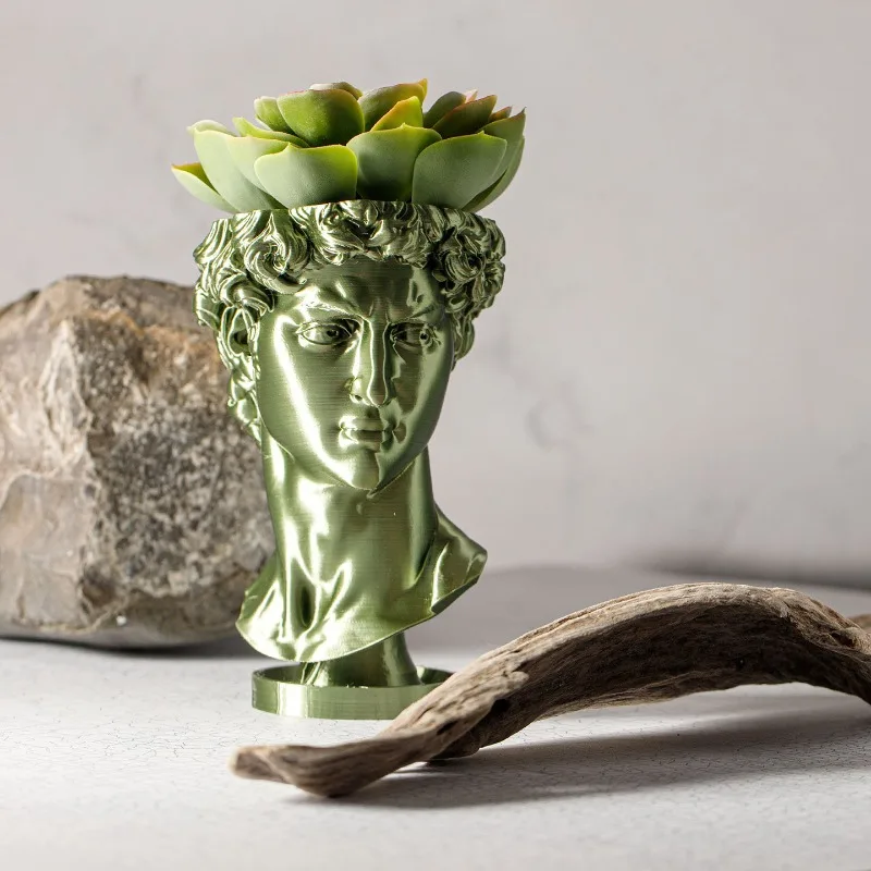 Ins Nordic David Vase 3D Printed Human Face Planter Hydroponic Flower Pot Makeup Brush Storage Bucket Vintage Home Table Decor