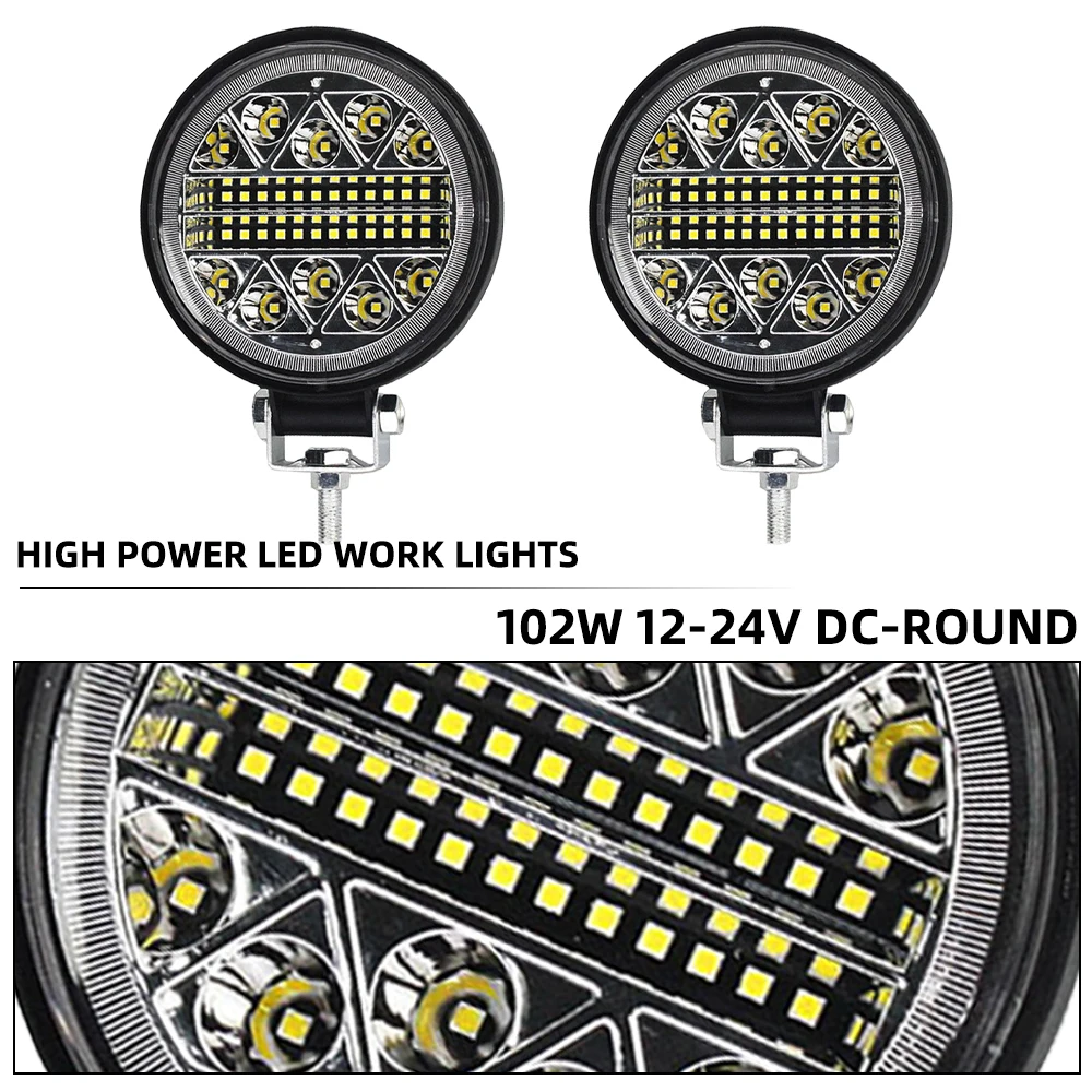1/2 Stück 102W Auto-Arbeitsscheinwerfer 12V 24V DRL Scheinwerfer 34SMD Tagfahrlicht 6000K Weißer Spotlight für Offroad-Truck ATV UTV – Detail 4