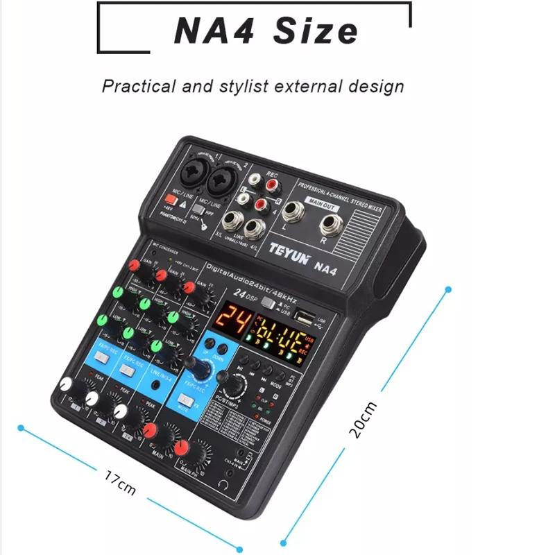 TEYUN 4-Channel Professional Portable Sound Mixer Console Computer Input 48v Power Model Number Certification Origin Mixing NA4