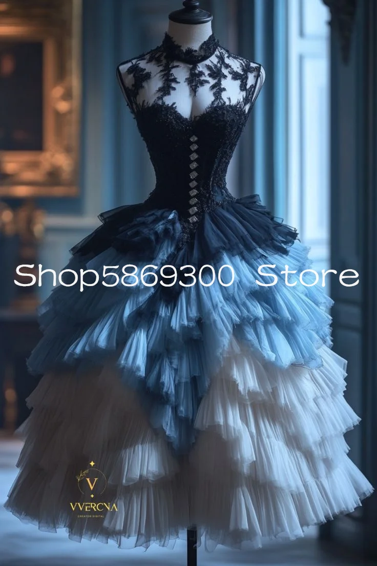 Short Victorian Prom Homecoming Graduation Dresses Ruffles Tiered Skirt Lace-up Corset Sky Blue Lolita Party Gown Custmosized