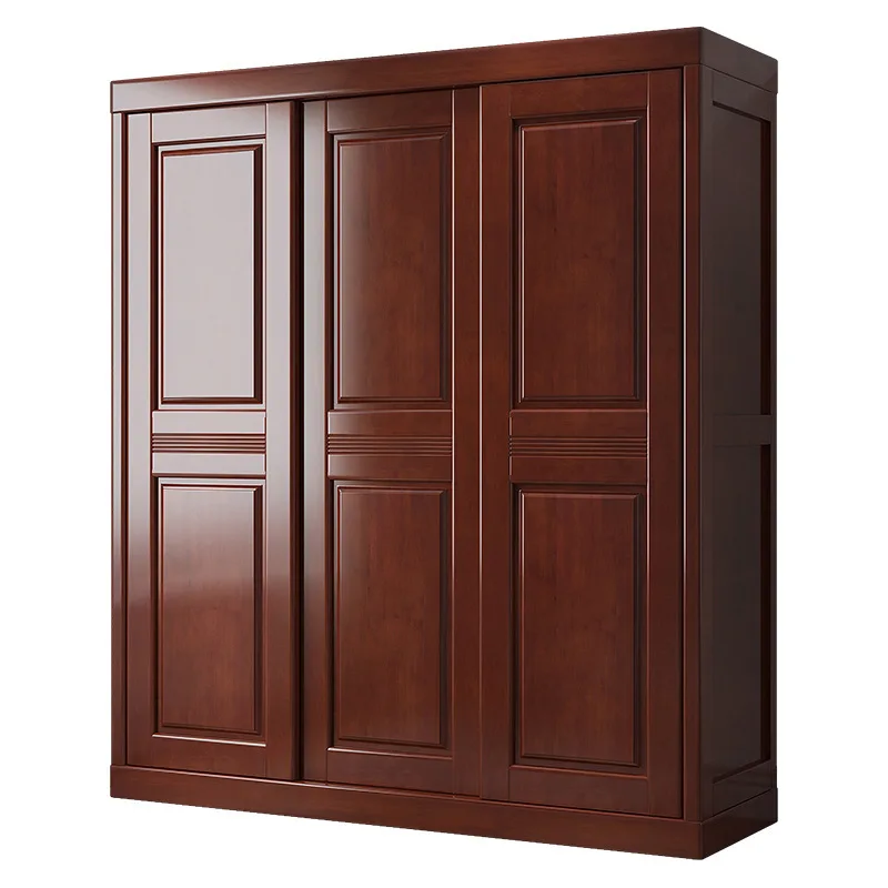

Chinese solid wood wardrobe, bedroom household small apartment, rental sliding door wardrobe combination