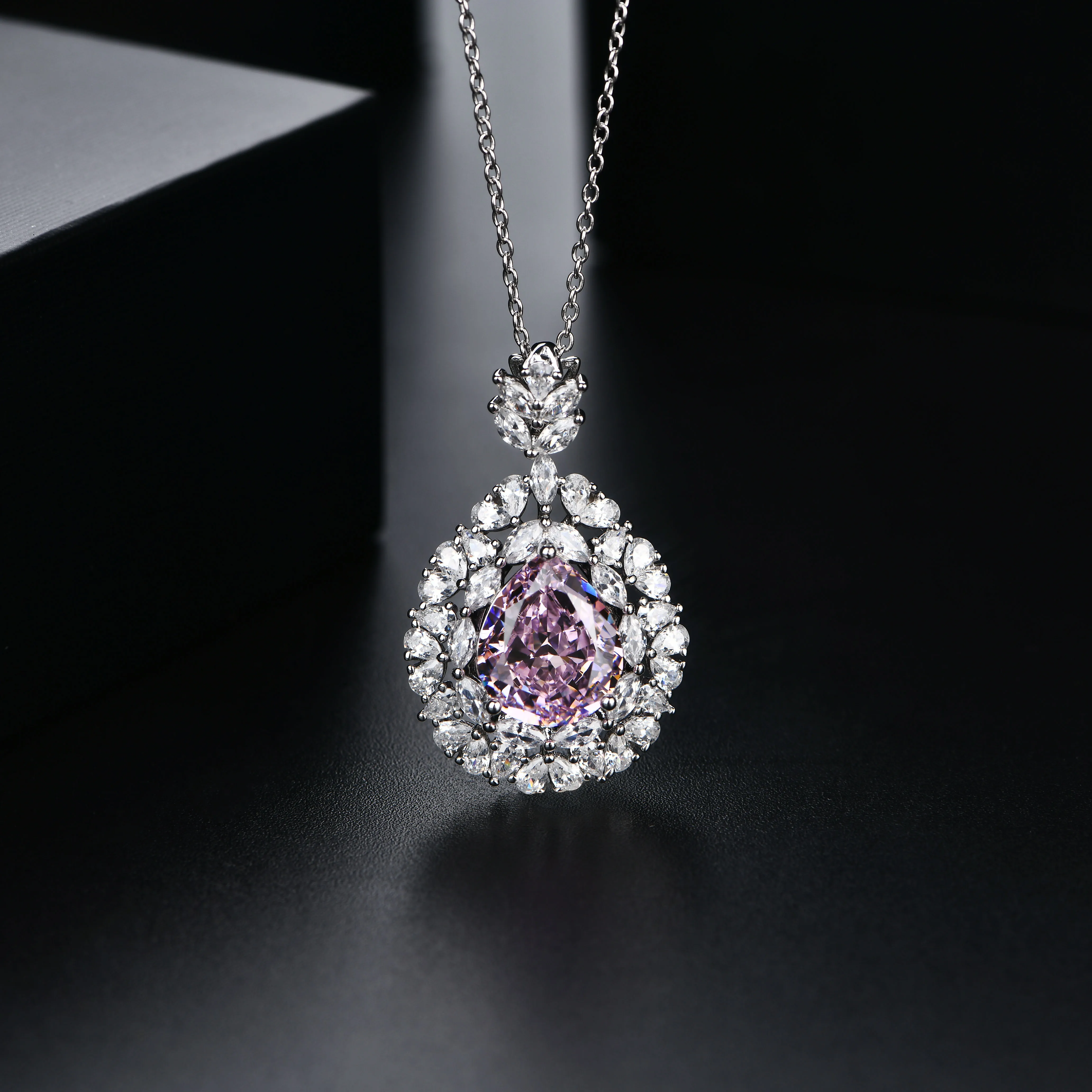 ATTAGEMS 2024 Luxury Marquise Cut 4*2 925 Sterling Silver Cubic Circonia Necklace for Women With Certificed Wedding Jewelry Gift