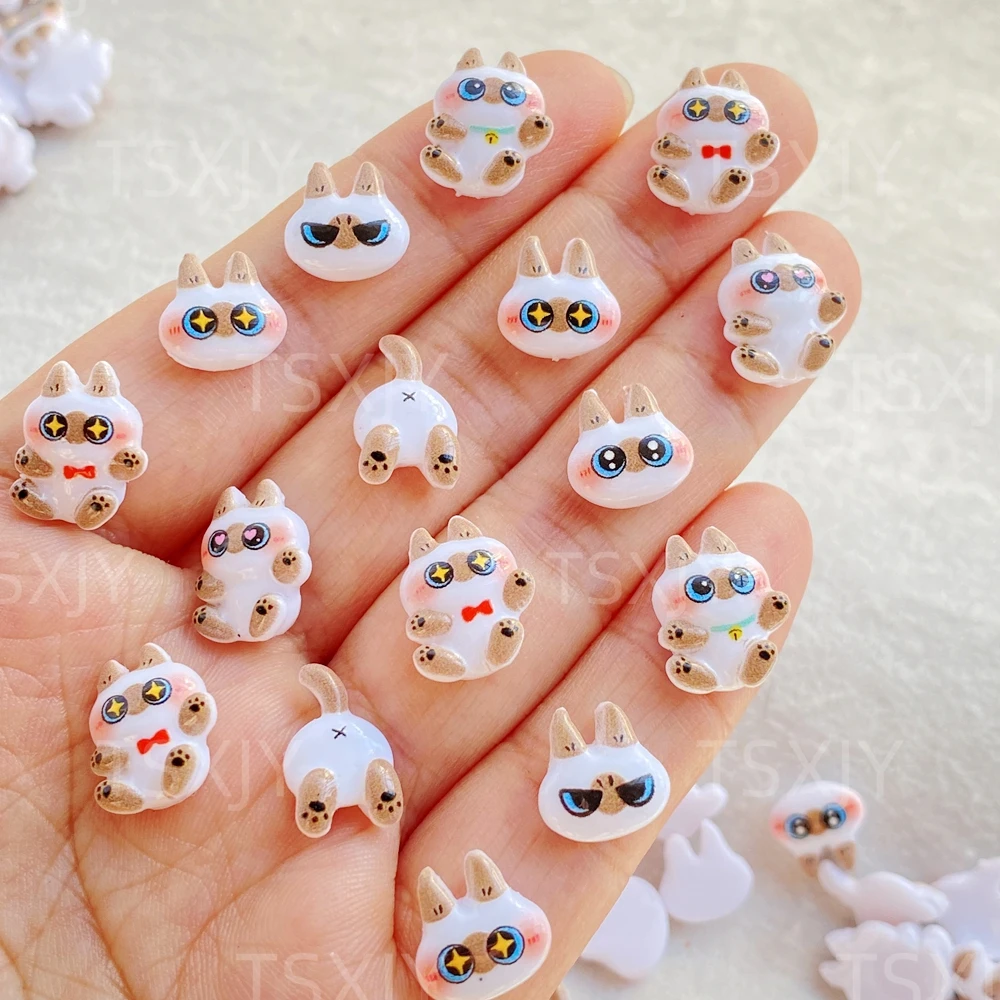 50pcs nouvelle résine Mini mignon dessin animé chaton blanc Figurines dos plat Nail Art bricolage Scrapbook artisanat Nail Art Flatback strass