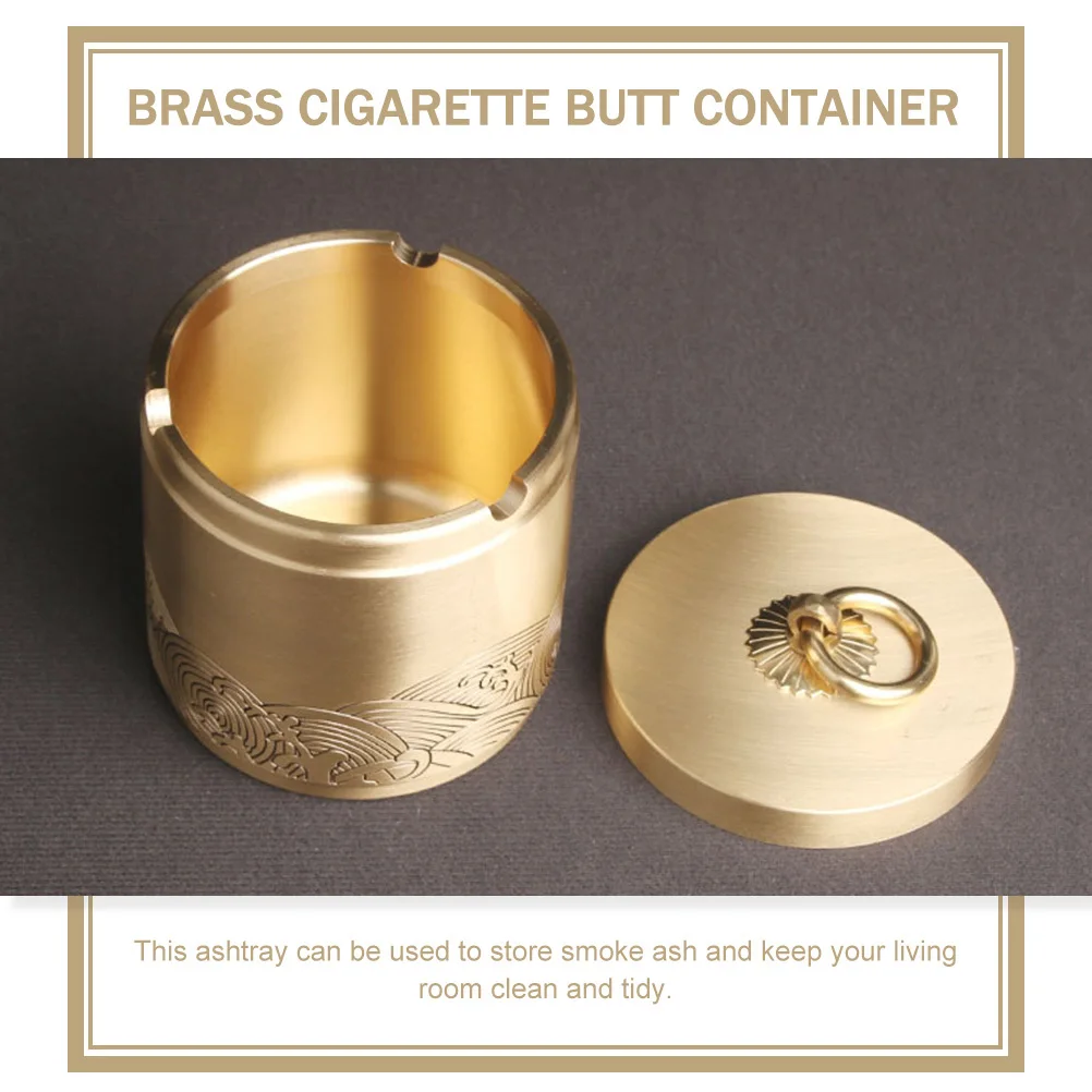 

Brass Ashtray Lidded Home Decor Cigarette Butt Container Indoor Smoke Brass Ashtray Ash Storage Living Room Tidy