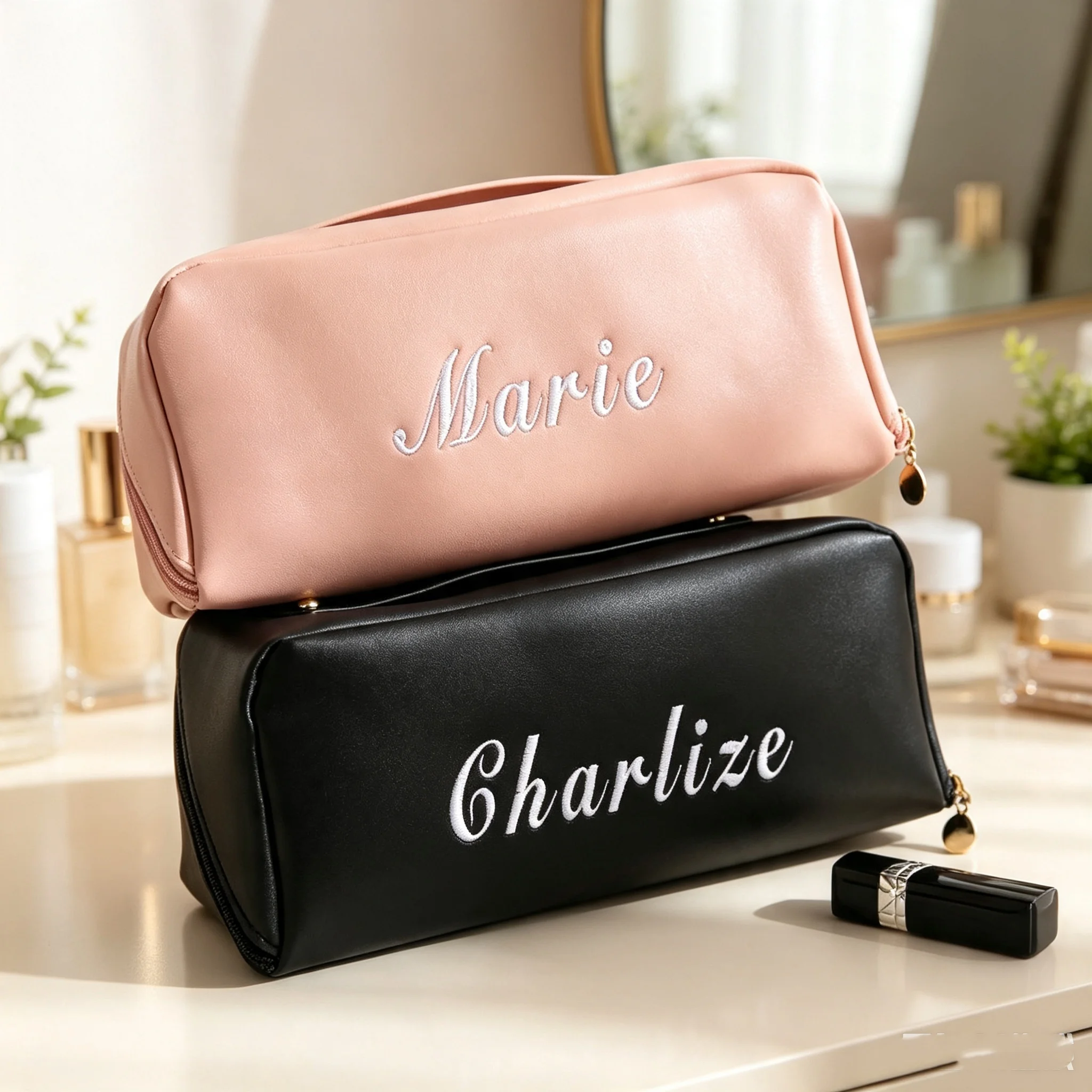Custom Embroidered Letter Waterproof Makeup Bag, large capacity, exquisite embroidery craftsmanship, multiple colors available