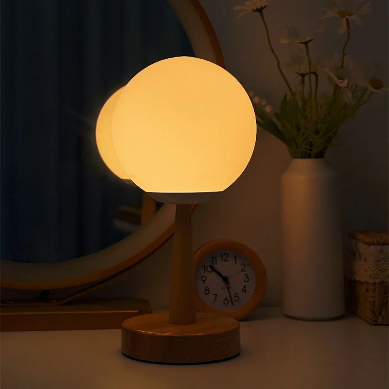 Scandinavian LED solid wood table lamp bedroom, study room, bedside atmosphere decoration night light sleep light