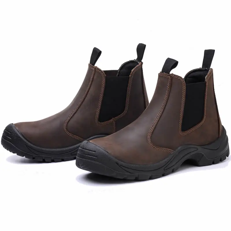 mens fashion steel toe caps safety boots cow leather working shoes outdoors brown worker chelsea ankle botas security footwear