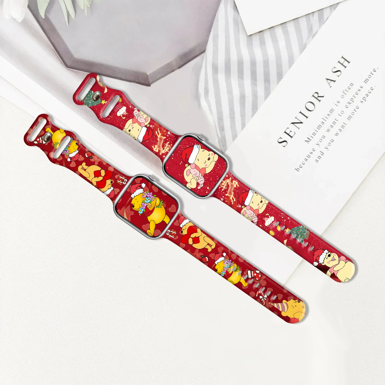 Natal pooh urso pulseira de silicone para apple watch 11 10 9 se impresso banda substituível pulseira para iwatch 46mm 45mm 42mm 41mm