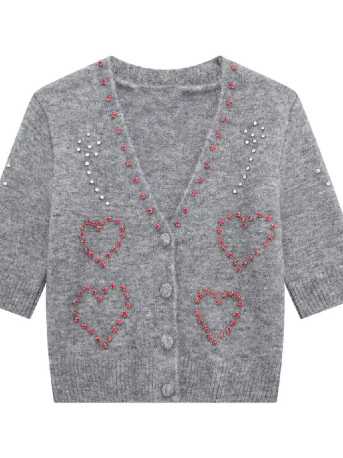 

Spring 2024 Women's ort Sve Knitted Cardigan Versatile Jewelry Decoration Sweet Sle Polyester Fabric Faionable Sweater