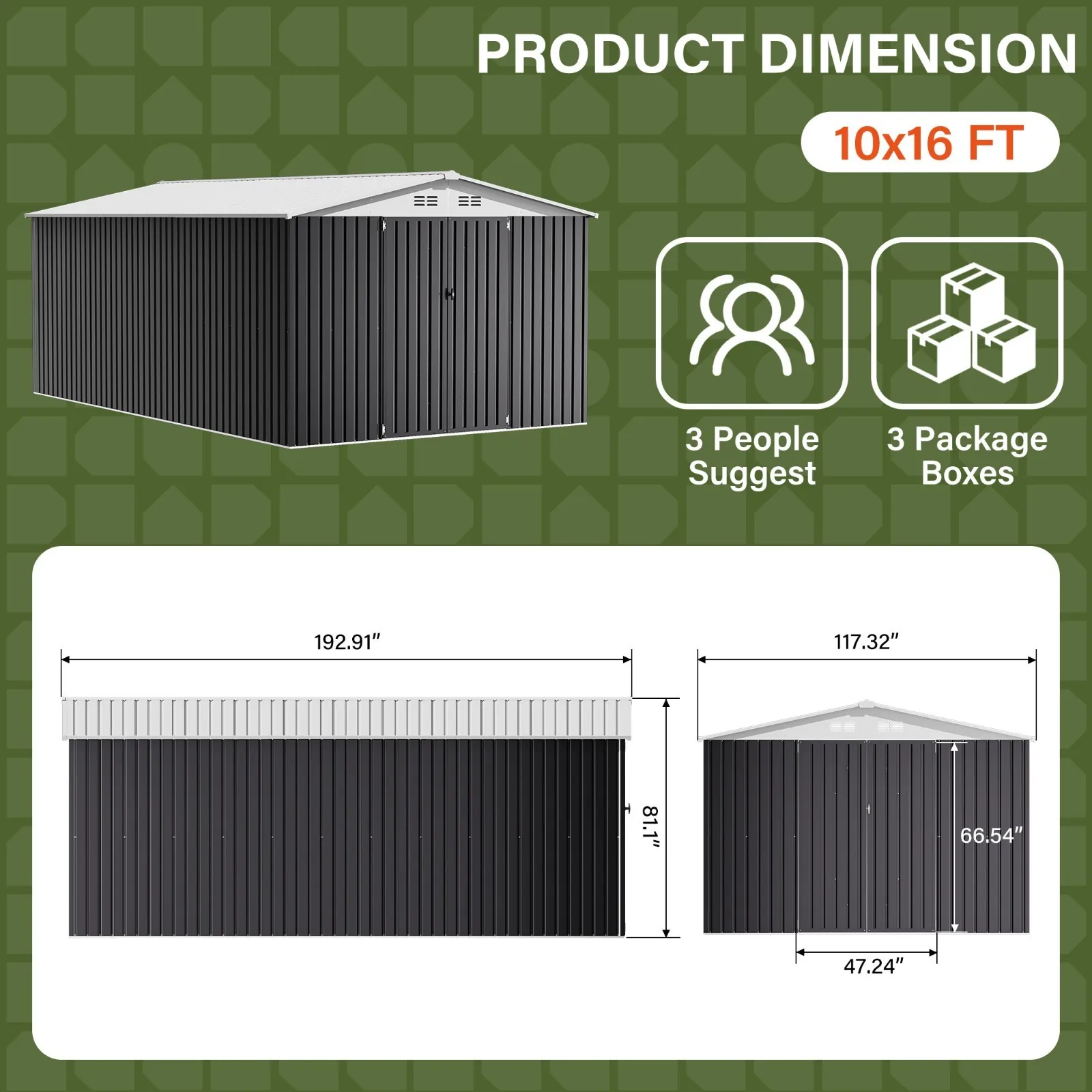 Outdoor Metal Storage Shed with 4 Air Vents ,Lockable Door, White Roof
