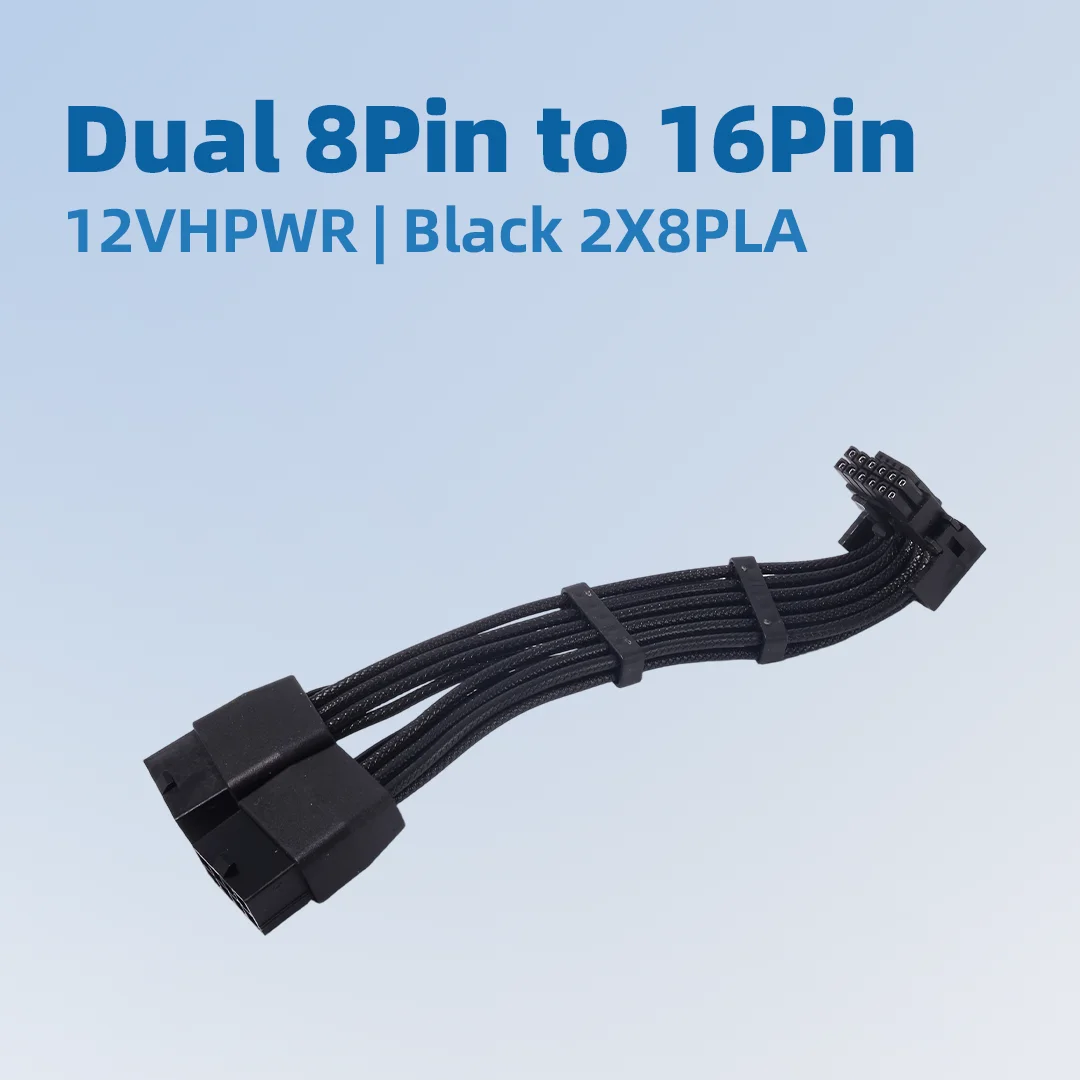 White Black 2x 8Pin To 16Pin 90 Degree Up Angled Graphics Card Power Supply 8pin Adapter PCIE 5.0 Cable RTX4090 RTX4080 12VHPWR