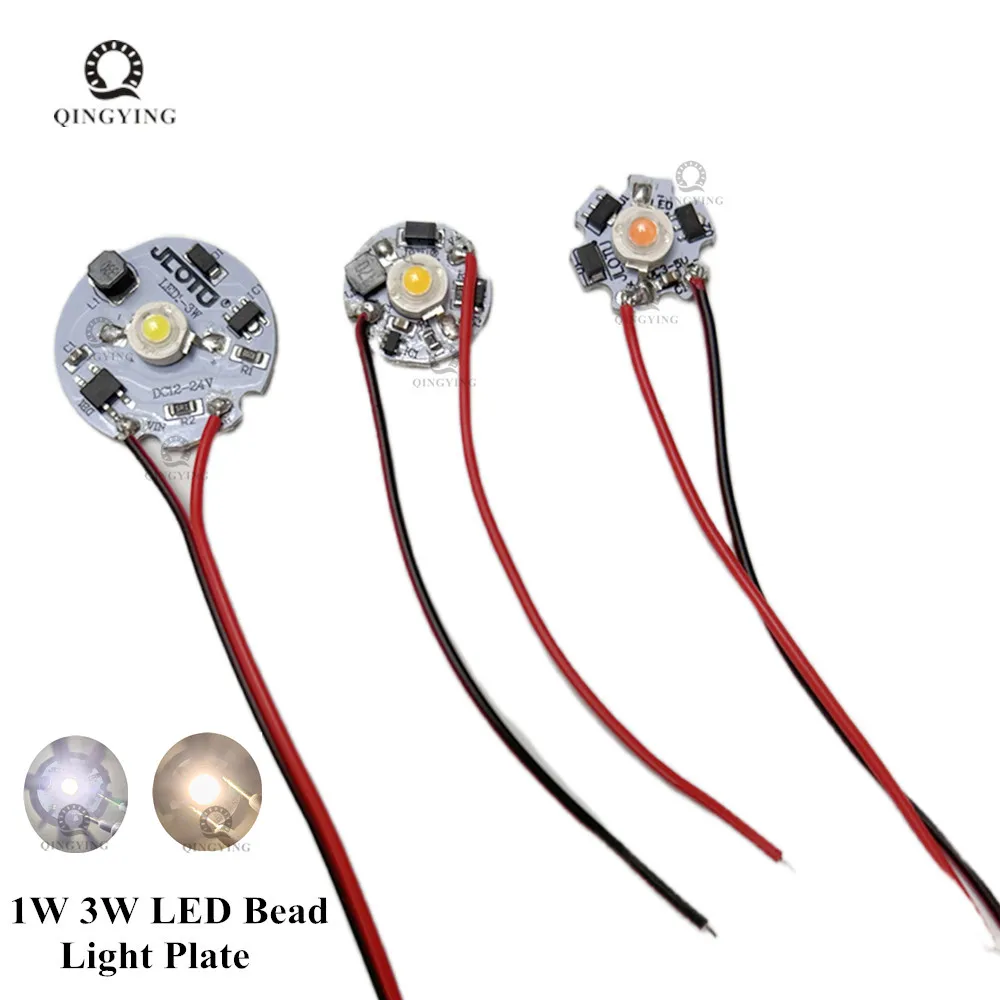 

1W 3W LED Bead Light Plate DC3-5V/6-12V/12-24V Drive Free Light Chip Battery Light Source Board With 15cm Line For DIY Bulb