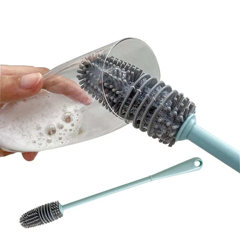 Silicone Cup Brush Cup Scrubber Glass Cleaner  Kitchen Cleaning Tool Long Handle Drink Wineglass Bottle Glass Cup Cleaning Brush