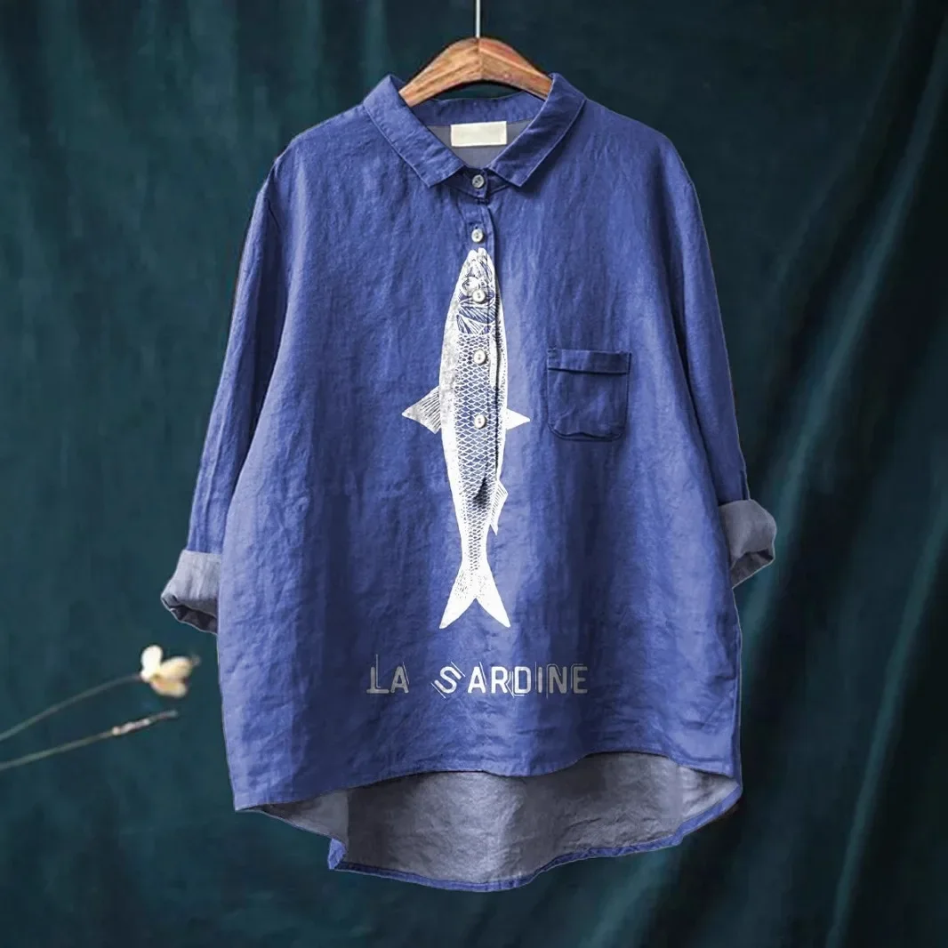 

Women's shirt 3D digital fish picture printing spring women's clothing new hot-selling long-sleeved women's shirt