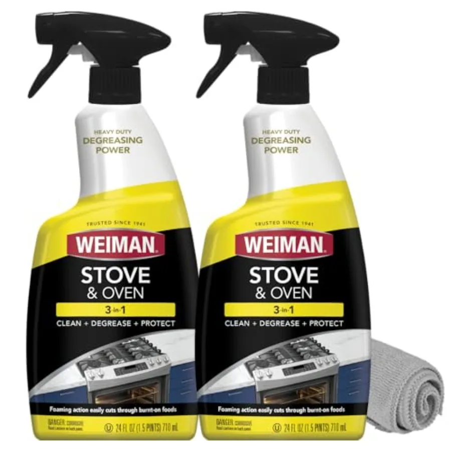 

Heavy Duty Stove and Oven Cleaner and Degreaser for Glass, Ceramic Cooktops, BBQ grill grates - 2 Pack, 24 Oz w/MicroFiber Towe