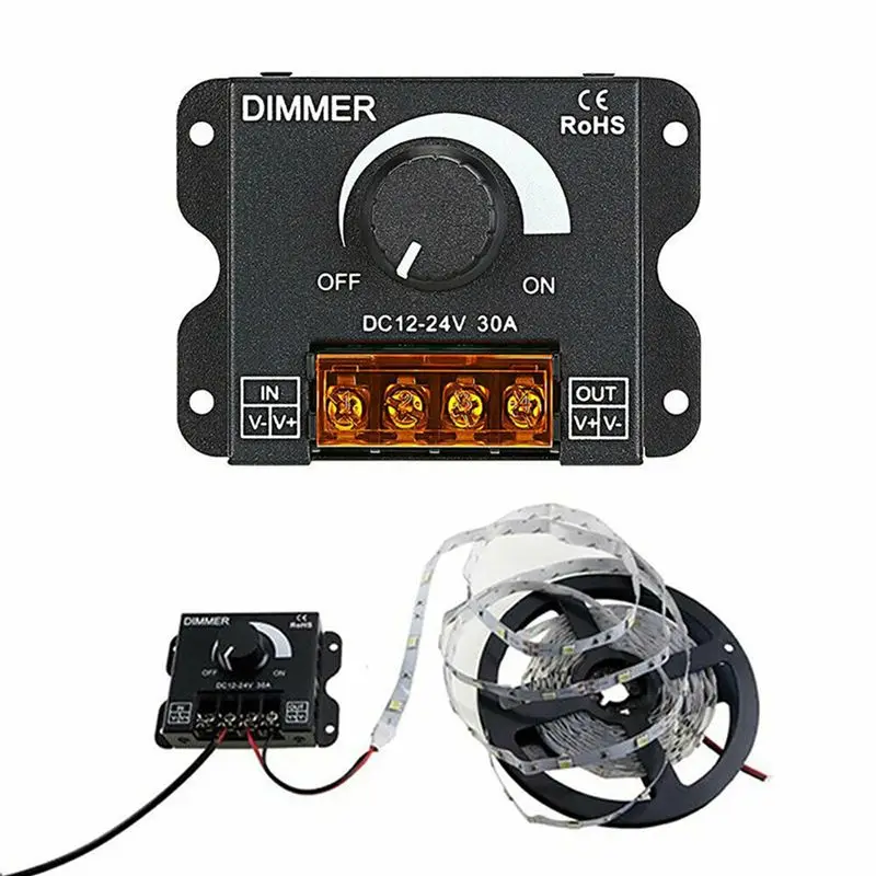 2X LED Light Adjuster DC 12-24V 30A/No Strobe With Knob Switch LED Light Bar Brightness Adjuster Dimmer