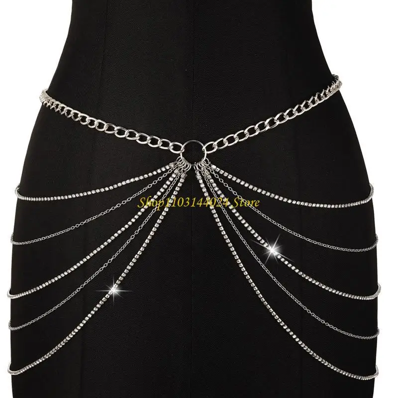 N5KE Steampunk Belly Waist Chain Alloy Jeans Belts Rock Motorcycle Locomotive