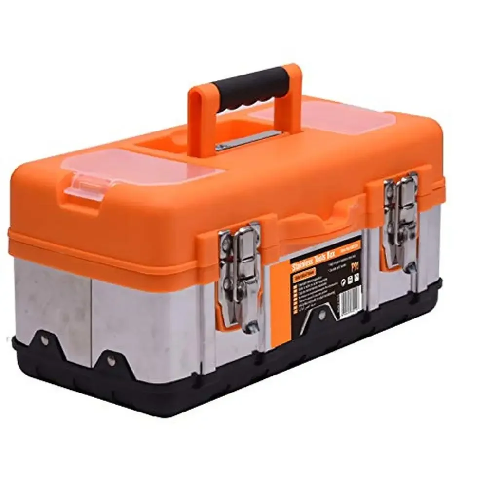 Heavy Duty Steel Toolbox Organizer Tray Ergo Handle Secure Latch Storage Box