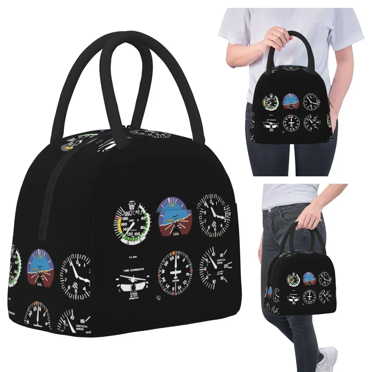 

Cockpit Six Dials Flight Simulator Pilot Insulated Lunch Bag for Women Office Cooler Thermal Food Box Tote Leakproof Lunch Boxes