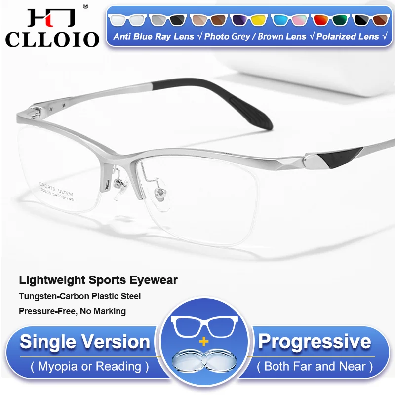 

CLLOIO Simple Casual Style Half-Frame Progressive Prescription Reading Eyeware Lightweight Sporty Photochromic Myopia Glasses