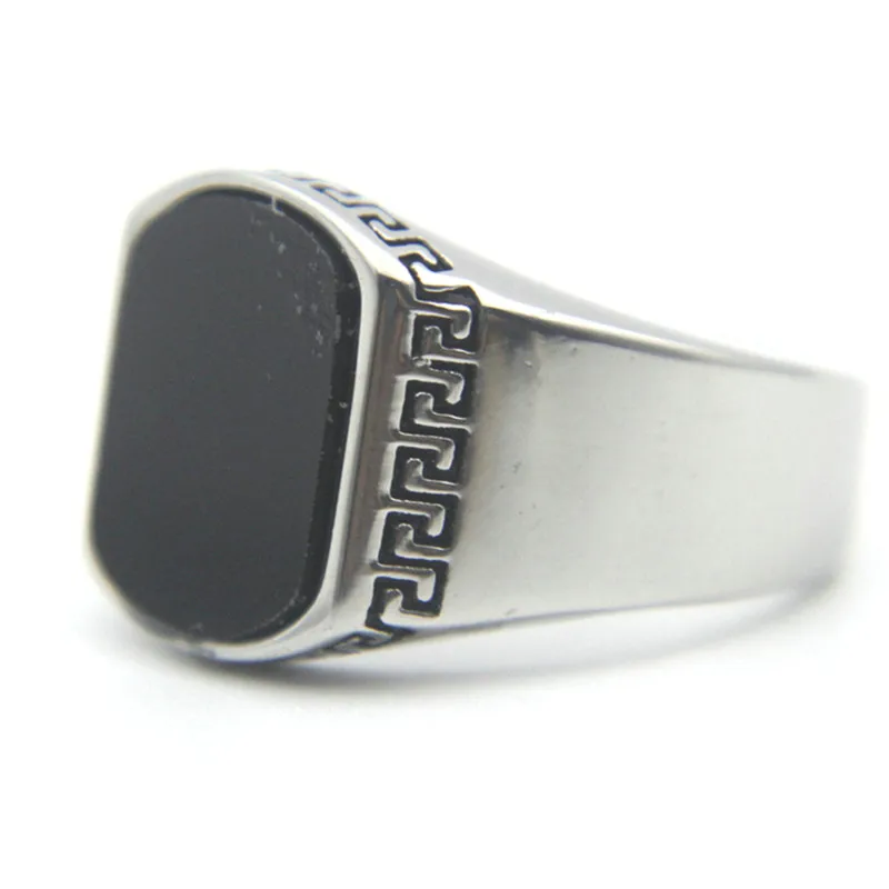 Solid Green Black Stone Ring Stainless Steel Retro Punk Biker Unisex Ring