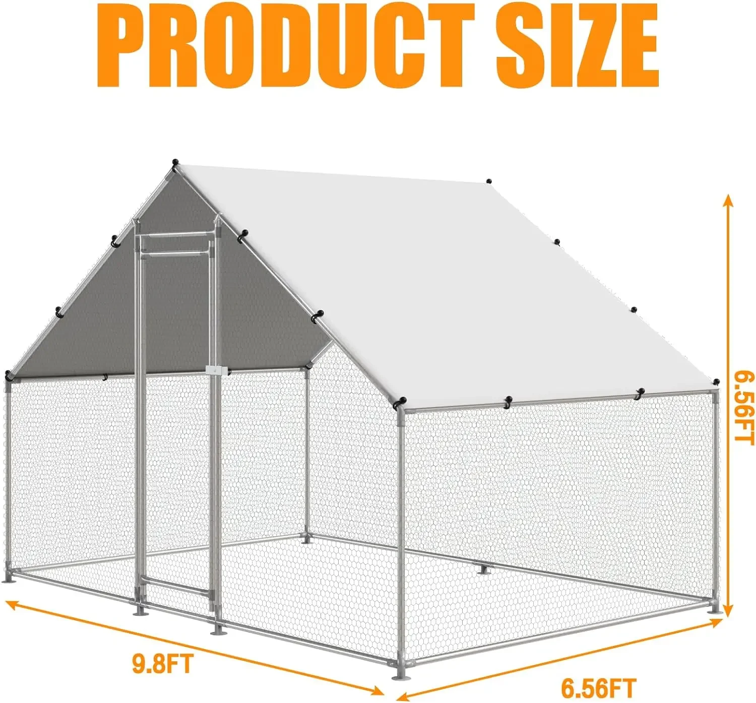 Metal Chicken Coop Walk-in Poultry Cage Hen Duck Run House with Waterproof & Anti-UV Cover Galvanized Rabbits Habitat Spire Cage