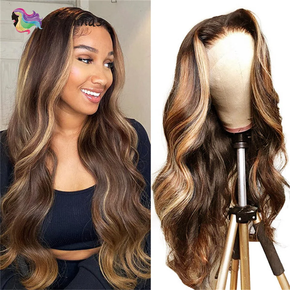 

13X4 Highlight Body Wave Lace Front Wig Natural Hairline Preplucked Density180 Honey Blonde Body Wave Lace Front Wigs Human Hair