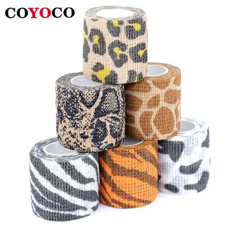 1/2/6 pcs Animal Printed Self Adhesive Tattoo Elastic Bandage 4.5m Sports Wrap Tape for Finger Joint Knee First Aid Kit Pet Tape