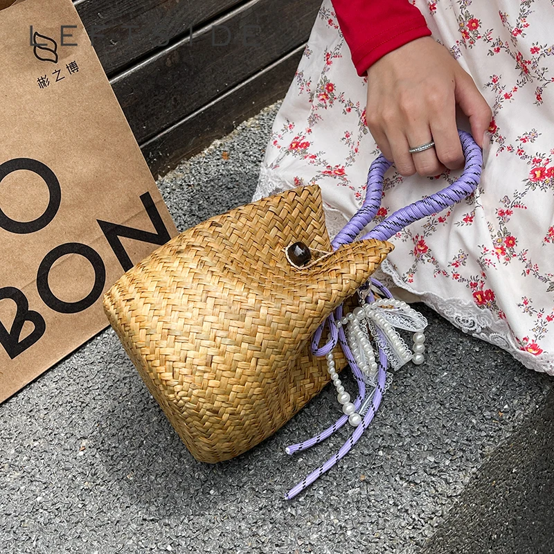 

LEFTSIDE Small Straw Short Handle Hand Bags for Women 2025 New in Summer Shoulder Bags Handbags and Purses Woven Each Bag