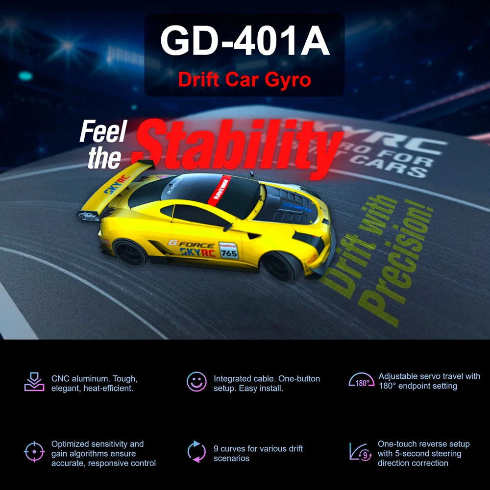 SkyRC GD-401A Drift-Gyro für RC-Autos mit 9 voreingestellten Kurven und One-Touch-Reverse-Funktion – Detail 2