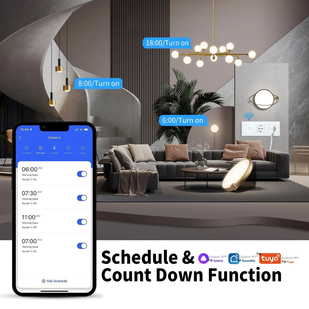

Сенсорный переключатель умной розетки с настраиваемой станцией отдыха для розетки умного дома, совместимой с Alexa и помощником