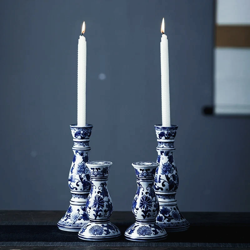 

Ceramic Candle Holder Blue and White Heavy Glazed Handcrafted Table Accessory Durable and Stylish Home Decoration