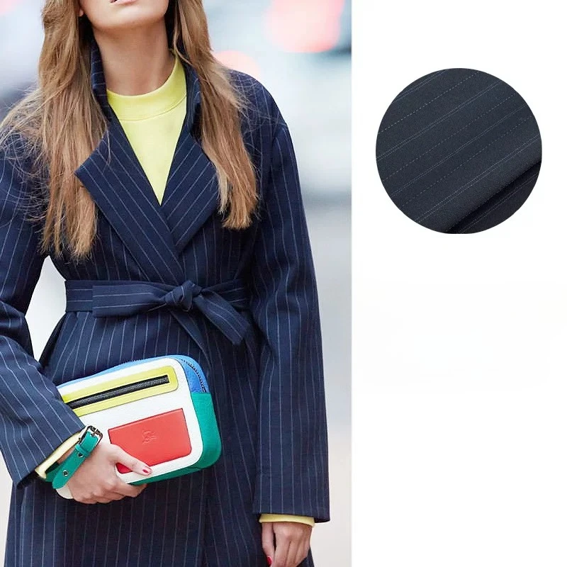 

Classic Navy Blue Striped Woven Fabric with Elegant Temperament Formal Suit Workwear Windbreaker Clothing Fashion Fabric