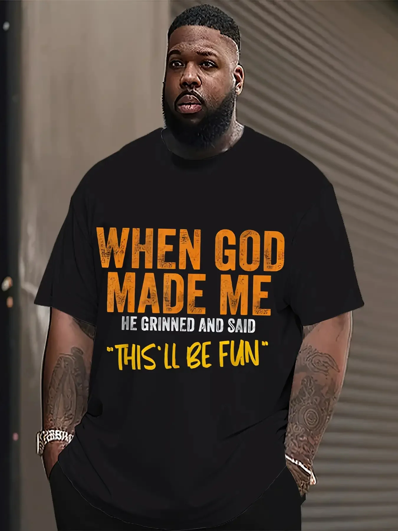 

Men's Fun Pattern T-shirt - 3D Printed Round Neck Short Sleeve Shirt, eye-catching "When God Created Me" humorous design