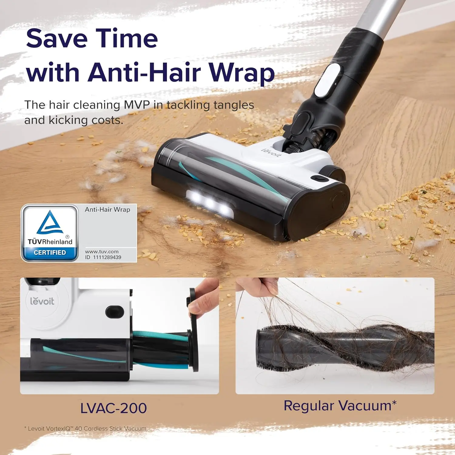 Cordless Vacuum Cleaner, Stick Vac with Tangle-Resistant Design, 50 Min Runtime, Powerful Suction, Lightweight, for Carpet & Hard Floor, Pet Hair view 2